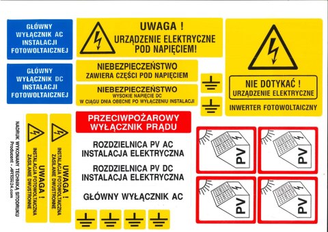 Zestaw etykiet (naklejek) dla instalacji fotowoltaicznej